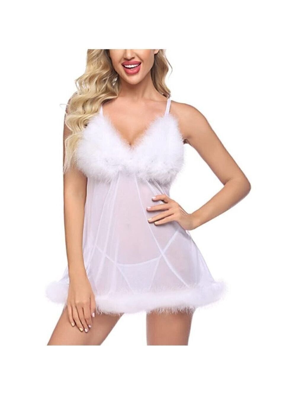 Hot Fluffy Queen Lingerie Sexy Angel Set Babydoll Chemise Sleepwear NWT❤️‍🔥